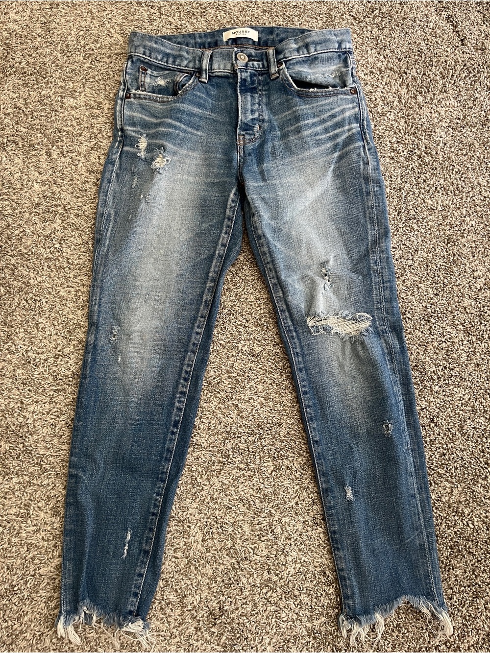 Moussy Distressed Medium Wash Skinny Jeans